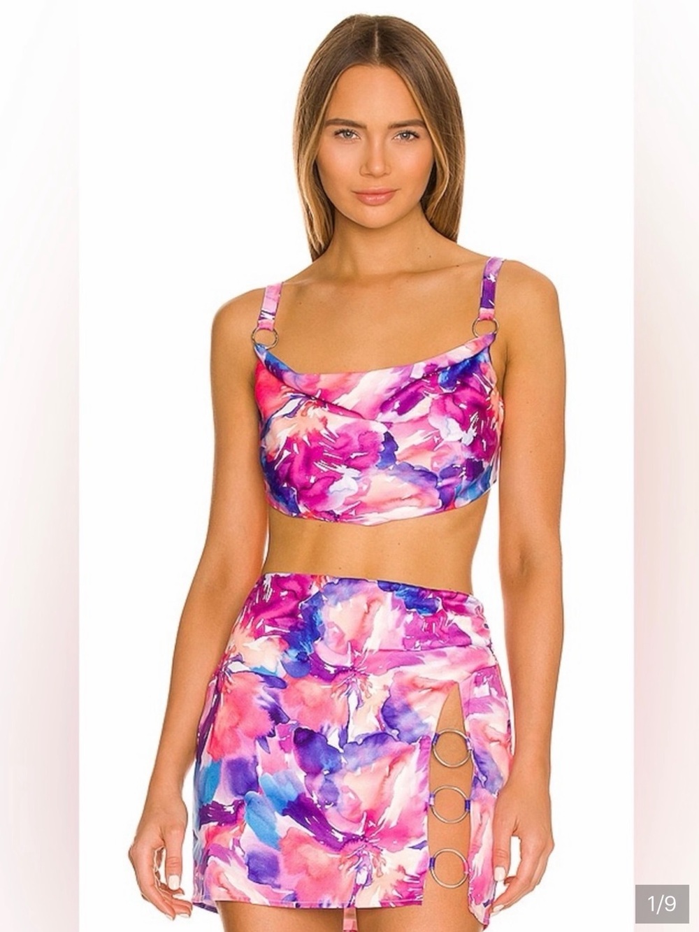For Love And Lemons Pink & Purple Floral Bandeau Set